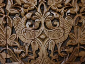 brown wooden tribal carved wall decor